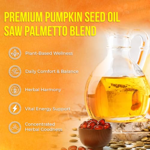 Image of FreshDrinkUS, 330 Premium Pumpkin Seed Oil Softgels, Pure Virgin, with Saw Palmetto, 3000mg Per Serving, Cold Pressed, Great Hair Support, Non-GMO, Gluten-Free