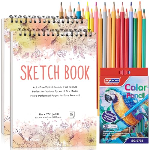 Carnet de croquis qui ne jaunit pas et 36 crayons pour éviter les feuilles cornées