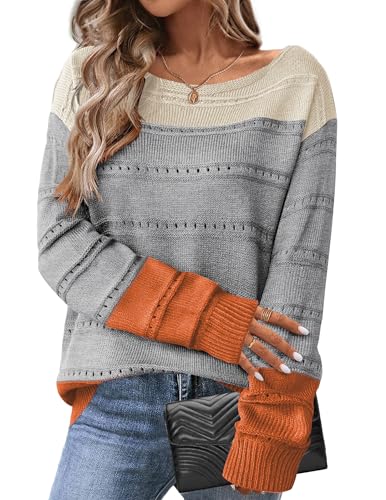 Zeagoo Oversized Sweaters for Women Trendy Hollow Out Crewneck Long