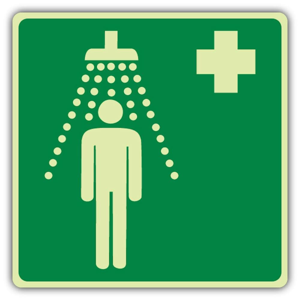 V Safety Photoluminescent Emergency Shower Symbol Safety Sign - 450 x 450 mm - 1.2mm Rigid Plastic - Triple Glow