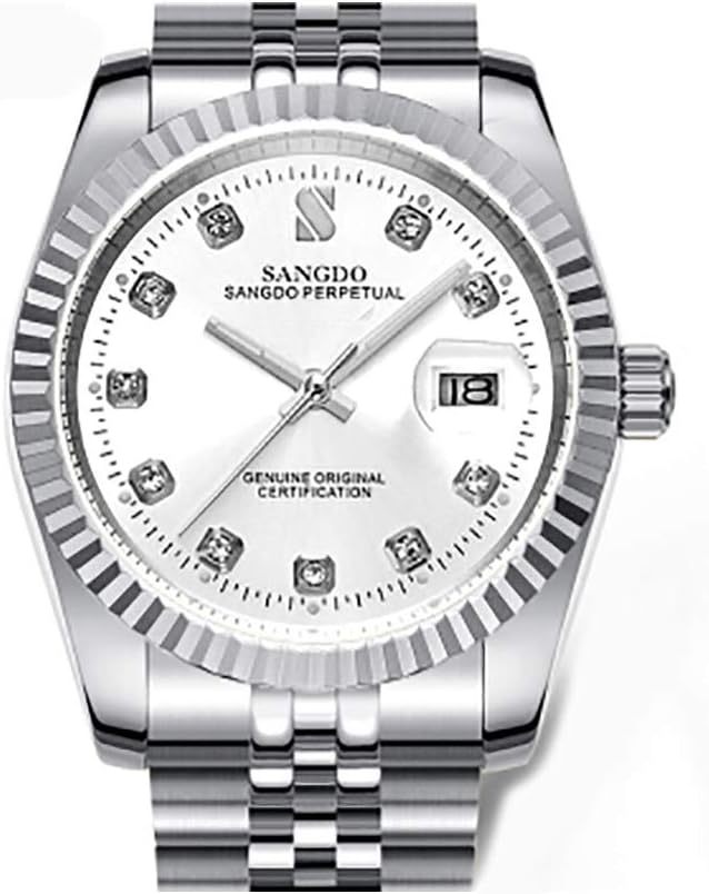 Sangdo Men's with Diamond Round Silver Stainless Steel Automatic Mechanical Watches
