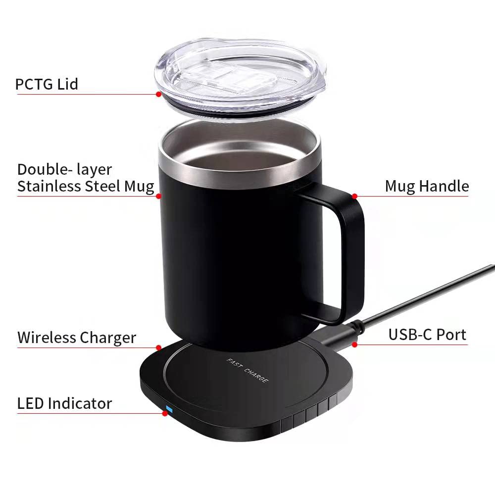 2 w 1 300 ml USB inteligentny elektryczny podgrzewacz do kawy podgrzewacz do filiżanek ze stali nierdzewnej nagrzewnice do napojów mleko herbata do domu biura stała temperatura 131 ℉/55℃