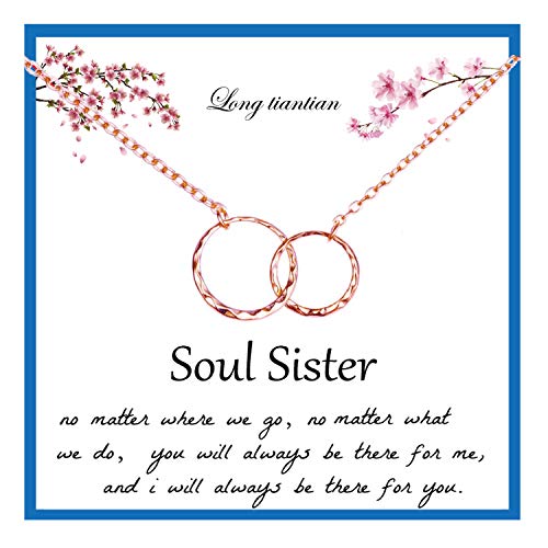 Long tiantian Soul Sister Necklace for Women 2 Interlocking Circles Necklace Double Circle Best Friend Friendship Necklaces for Soul Sisters Birthday Jewelry Gifts