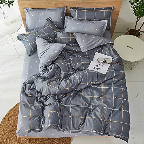 Treer Juego de Ropa de Cama de 3 Piezas, Microfibra Suave Transpirable Moderno Tartán Juego de Fundas Edredón con 1 Funda Nórdica + 2 Funda de Almohada (Moda Gris,Cama 150/160-220x240cm)