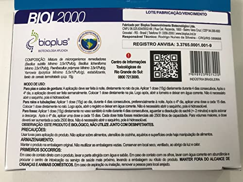 Biol2000 Elimina Mau Cheiro e Odores de Ralos, Pias e Tubulação Cartela 60g com 4 Sachê hidrossolúve