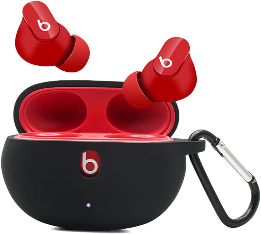 Silicone Case for Beats Studio Buds 2021/2023, Premium Shockproof Silicone New Beats Studio Buds Case Cover with Keychain. (Black)