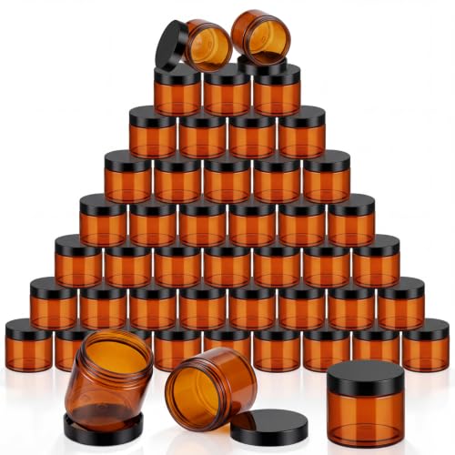 Patelai 60 Pcs Plastic Jars with Lids, Amber, 6 oz