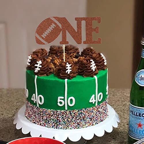 Waouh Football One Cake Topper - Golden Glitter Cake Topper For Birthday Party, Cake Decoration For Personalized, Photo Booth Props, Football Sign Cake Flag（Brown） #TOP3