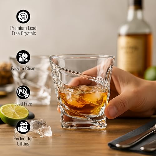 Image of Whiskey Glass Set - Whisky Glasses - Crystal Clear Tumbler Set for Scotch, Bourbon, Cocktails & Old Fashioned, 340 ml Stylish Heavy Base Glassware for Bar, Home, Party & Gift, WHISKEYGLASS 6 Glint