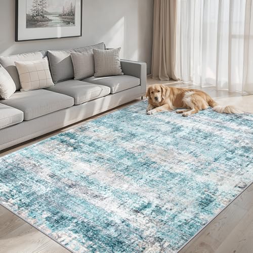 Area Rugs 10x12 Living Room - Washable Rug Modern Abstract Soft Large Neutral Non-Slip Carpet Indoor Floor Thin Carpets for Bedroom Dining Room Farmhouse Nursery Home Office Green