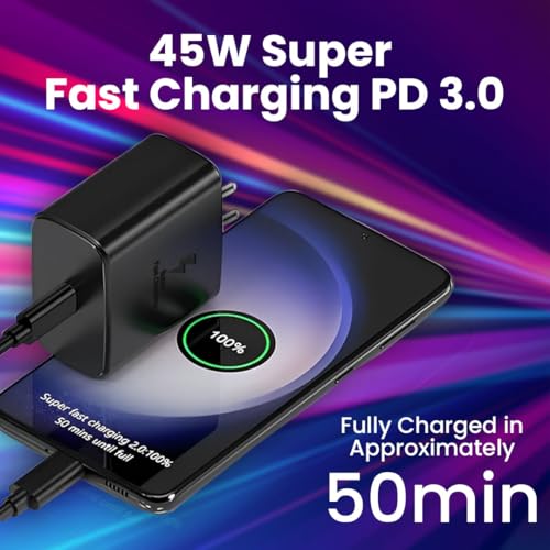 Image of MAK 45W Type-C PD Adapter Charger Fast Charging with Type C Cable Compatible for Samsung Galaxy S25 Ultra /S25+, S24+ /Ultra, S23 Ultr, Tab S10+ & S9 Series, Black (S10 Ultra)