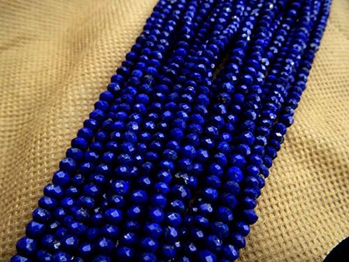 13 inch natural beads strand of 4-4.5mm faceted rondelle afghan lapis lazuli gemstone beads for DIY jewelry - necklace, bracelet, earring, ring.