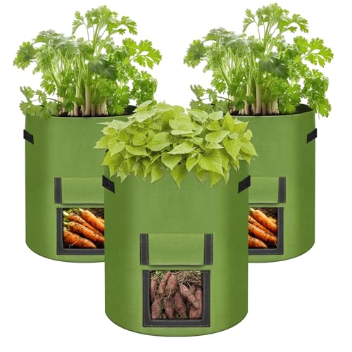 keilend Potato Grow Bags 10 Gallon, 3 Pack Non-woven Fabric Tomato Grow Bag with Solid Handles, Breathable Potato Planter for Vegetables, Flowers and Fruits - Green