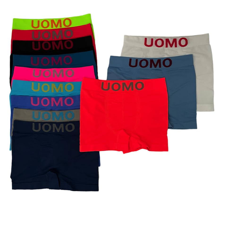 12 Bóxer de Licra Hombre/Niño Sin Costuras, Ajustados, Suaves, cómodos, Colorido Vivo y Variado