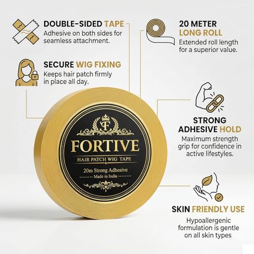 Image of Hair Patch Wig Tape for Men - 1 inch x 20 Mt Strong Double Sided Adhesive Tape for Wig & Toupee | For Monofilament Patches | Secure Hold & Easy Peel | Hold 10-14 Days