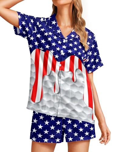 Image of Women's Pajama Sets Funny Pajamas for Women Set Comfortable 2 Piece Button Down Tops & Shorts Sleepwear Short Sleeve