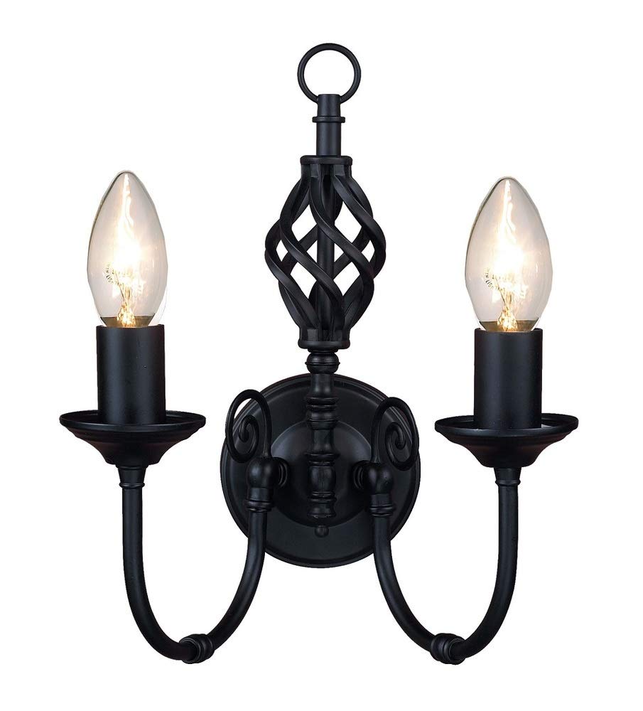 Lights4Living Traditional Twin 2 Way Double Wall Light with a Classic Knot Twist Finished in Black - LED Compatible