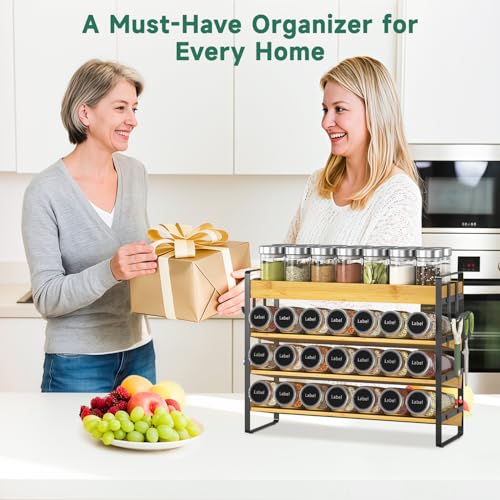 EsLuker.ly Spice Seasoning Rack Organizer Kitchen Countertop, 4 Tier Bamboo Spice Shelf Holder Storage with 4 Hooks, Wall Mounted Freestanding Stand for Pantry, Quick Spice Access(Jars Not Included) - Cosy Home Interiors EsLuker.ly Spice Seasoning Rack Organizer Kitchen Countertop, 4 Tier Bamboo Spice Shelf Holder Storage with 4 Hooks, Wall Mounted Freestanding Stand for Pantry, Quick Spice Access(Jars Not Included) - Image 8