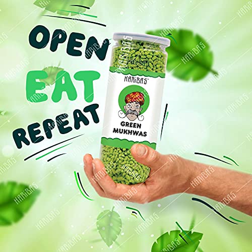 Image of HARIBAS Green Mukhwas 200GM, Peppermint Coated Saunf Mouth Freshner Mukhwas,Fennel Mouth Freshener Helps in Digestion, After Meal and Drink Mukhwas Mouth Freshener - Easy to Store Green Mukhwas 200GM