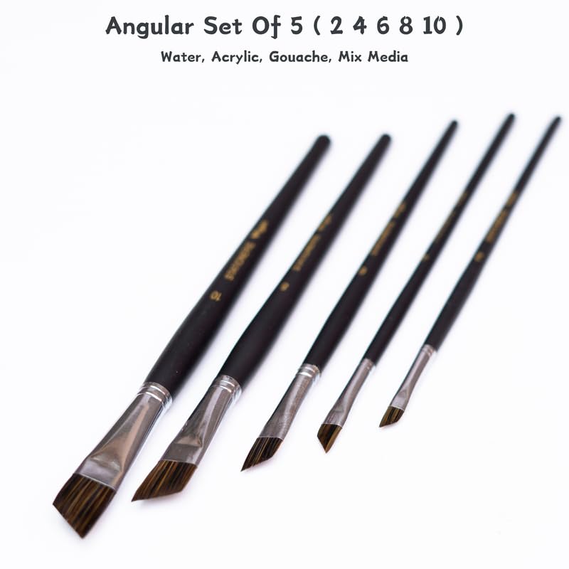 Image of Stationerie Angular Paint Brushes Set /Handmade Professional Artist Painting Brush Set for Acrylic, Watercolor, & Gouache Painting (Set of 5)