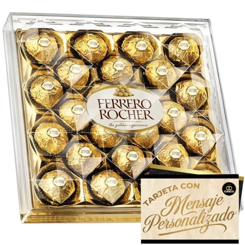Caja con 24 Bombones Ferrero Rocher 300 g + Tarjeta Personalizable Cía&Co · Edición Especial para Regalo · Bombones Gourmet de Chocolate y Avellanas · Un Detalle Elegante para Sorprender y Emocionar