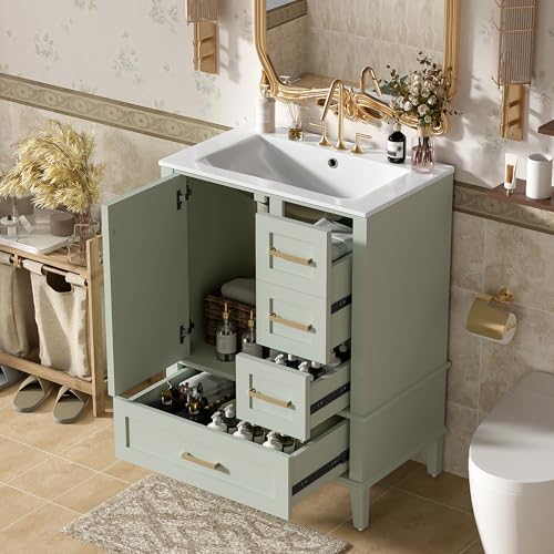 Favfurish 24.8" Bathroom Vanity with Ceramic Sink, Freestanding Bathroom Cabinet