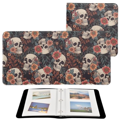 Álbum de fotos de cuero sintético PU con diseño de calaveras, flores y hojas, para álbumes DIY autoadhesivos, 40 páginas de 8x10 pulgadas, encuadernación de 3 anillas, para parejas, bodas, aniversarios y viajes miniatura 2