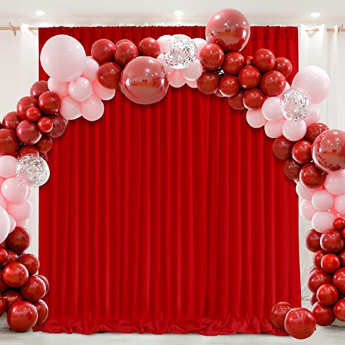 Image of Red Backdrop Curtains 2 Panels 5ft x 10ft Polyester Photo Backdrop Drapes for Wedding Christmas Party Decorations