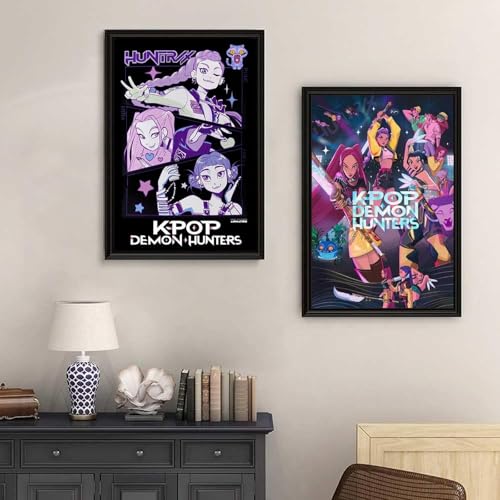 aizhimi 2 PCS Kpop Movie Demon Hunters Retro Poster Für Zimmer, Ästhetische Leinwand-Wandkunst, Schlafzimmer-Dekor Poster 12x18inch(30x45cm)