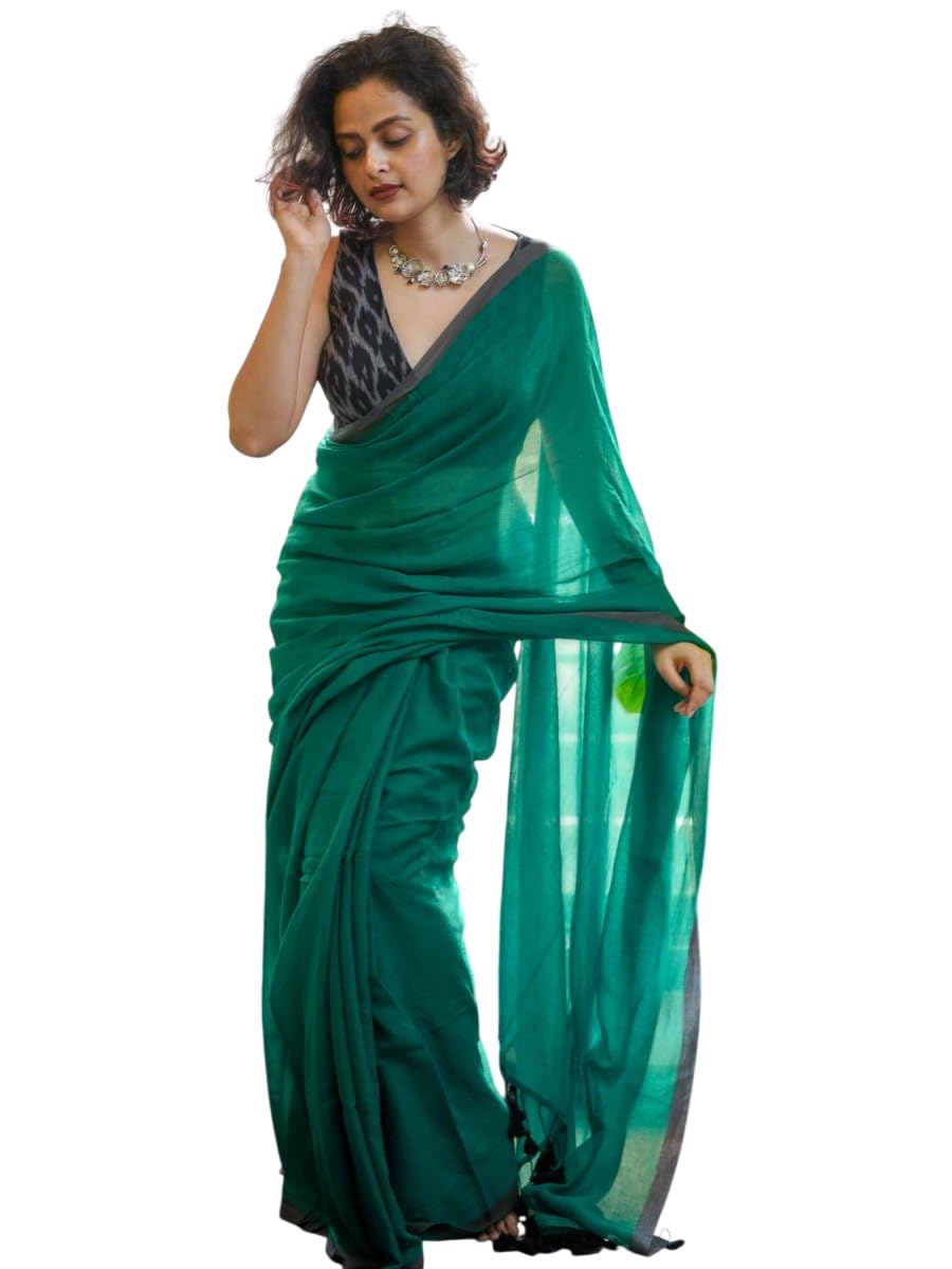 Evergreen In Kerala Mul Cotton Saree 5.5 M - Green-image-19