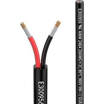 20 AWG 2 x 0.5 mm  20m Electric Cable 2-Core Extension Cable UL2464 5V/12V/24V/300V Oxygen-Free Multi-Strand Tinned Copper Cable Landscape Wire LED Lights for Cars Outdoors