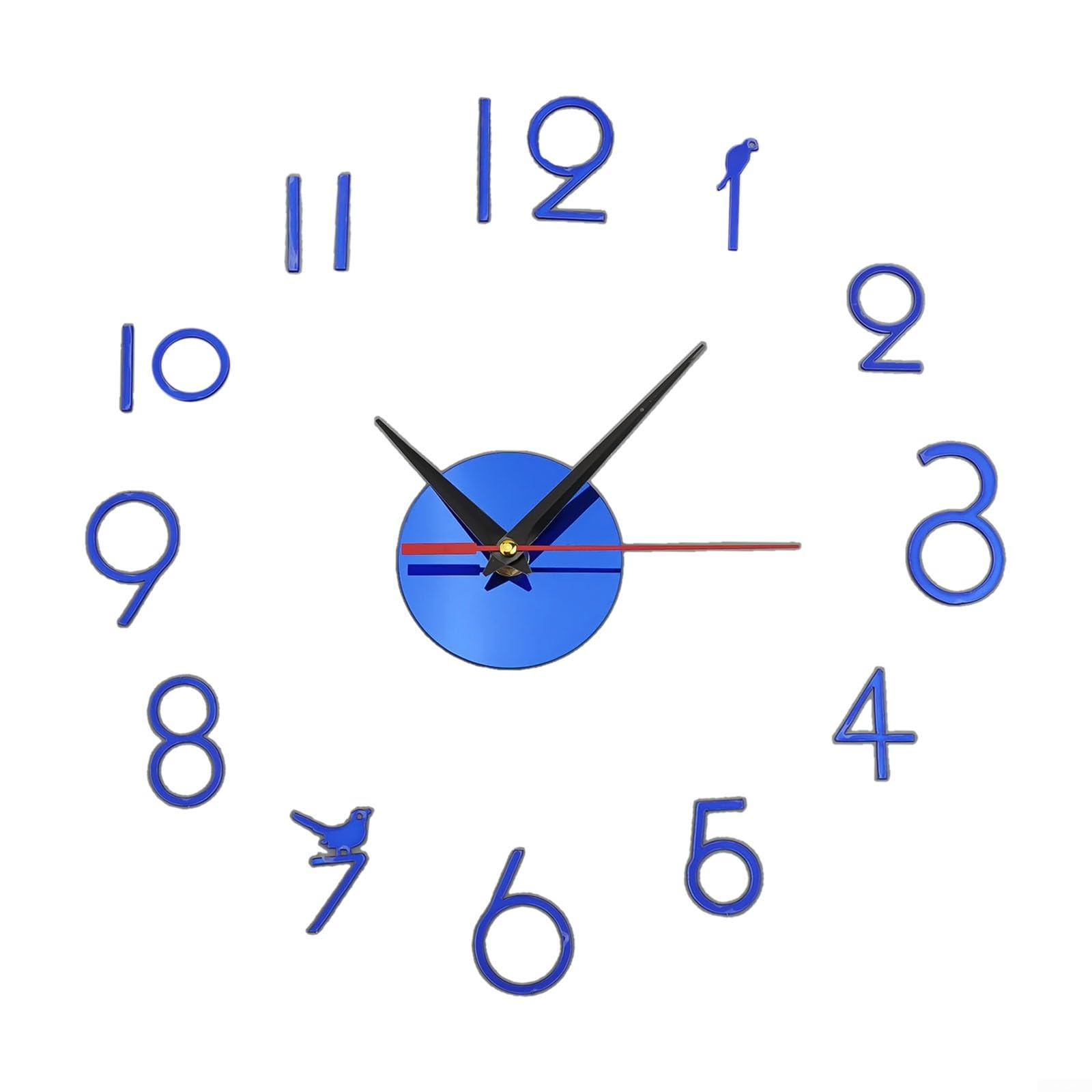 Aprilsunnyzone Silent 3D Frameless Wall Clock with DIY Number Stickers for Custom Wall Decoration, for battery Operated, Adjustable Position and Size (Blue)