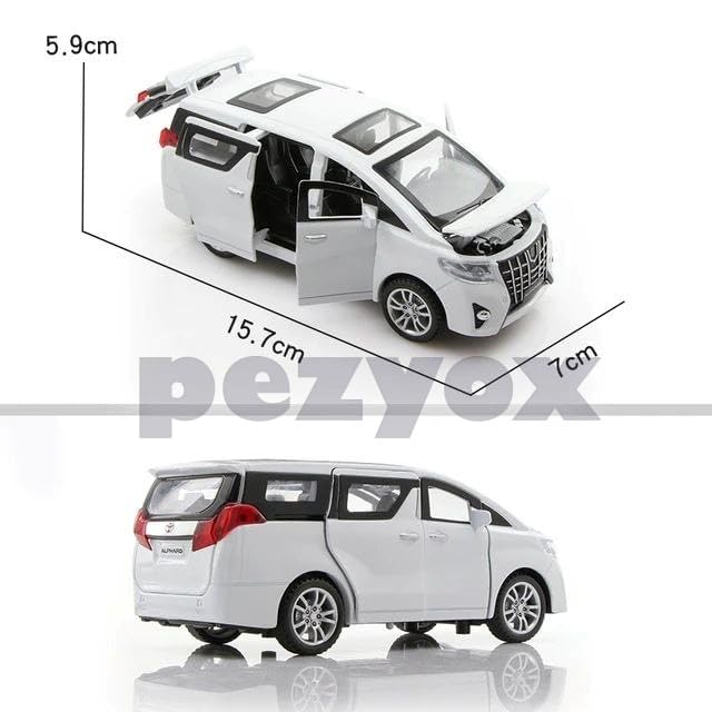 Image of 1:32 Toyota Alphard Vehicle Toy Alloy Die Cast Metal Car Model Diecast Metal Car with Light Sound Openable Door Pullback Toy Car for Kids. (White)