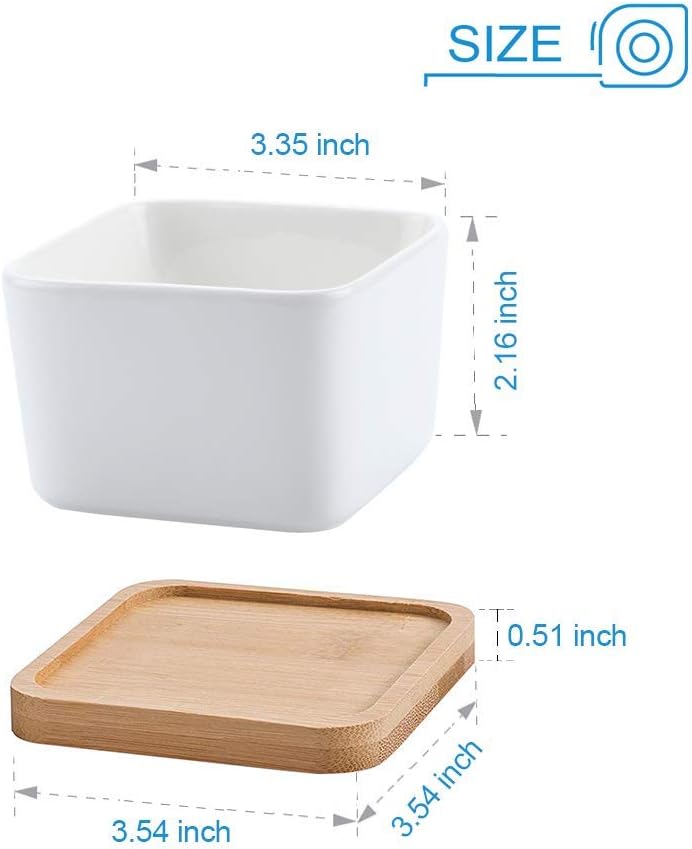 Succulent Planters, OAMCEG 3 Inch Square Design for Succulent Cactus, Set of 6 White Ceramic Succulent Cactus Planter Pots with Bamboo Tray(Plants NOT Included)