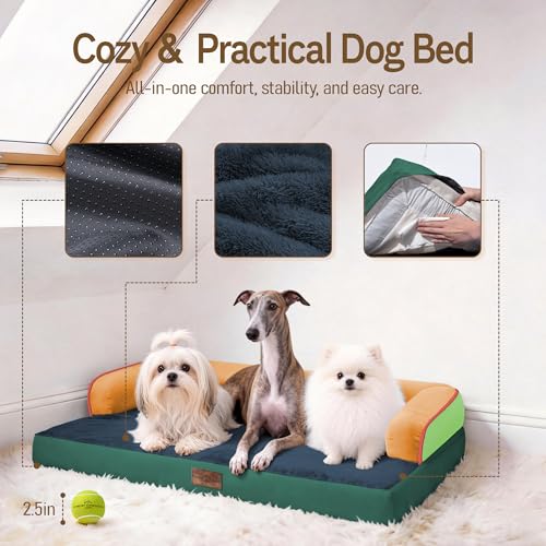 Image of Comfort Expression Washable Orthopedic Dog Bed for Extra Large Sized Dogs | Waterproof Memory Foam Pet Bed 42x30 Inch with Removable Cover with Non-Slip & Bolster