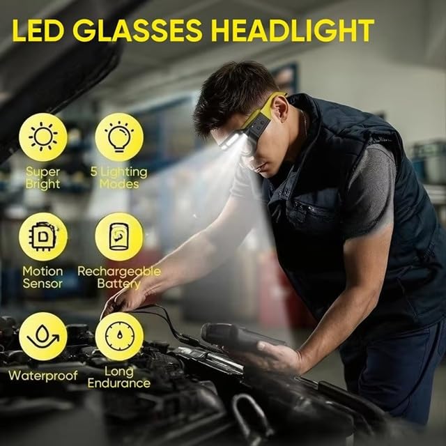Omana Lampe frontale avec 5 modes d'éclairage LED rechargeables, étanche, détecteur de mouvement, lampe frontale pour l'extérieur, camping, course à pied, randonnée, pêche, garage, adultes (jaune2)