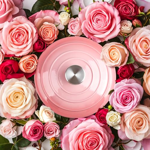 Image of 3 Quart Dutch Oven Enameled Cast Iron with Lid - Big Dual Handles - Oven Safe up to 500F - Classic Round Pot for Versatile Cooking Pink