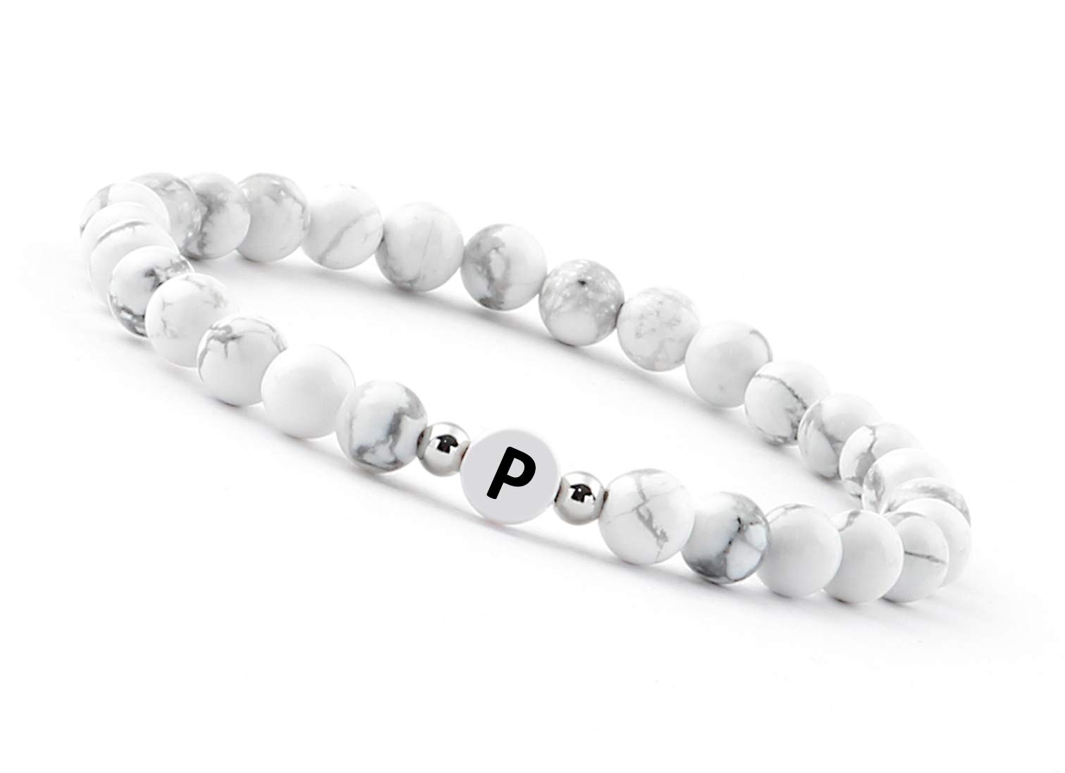GD GOOD.designs Perlenarmband Buchstabe | Partner Armband weiß mit echten Howlith Perlen | Geschenk für Couple I Personalisiertes Partnerarmband