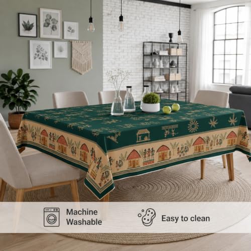 Image of STITCHNEST Cotton Slub Table Cover for 6 Seater Dining Table|54 x 78 Inches, Digitally Printed|Durable, Washable & Fade-Resistant Fabric