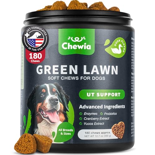 Grass Burn Spot Chews for Dogs - Urine Neutralizer for Lawn - Pee Lawn Spot Saver Caused by Urine - Probiotics, Enzymes & Multivitamins - Grass Saver Soft Treats for Canine Digestive and UTI Support