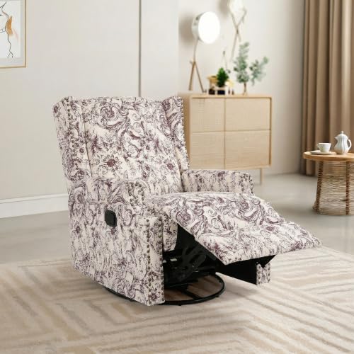 Image of Swivel Rocker Recliner Chair, 360 Swivel Wingback Recliner Chairs for Adults, Upholstered Glider Rocking Chair with High Back, Deep Seat for Living Romm Bedroom, Rococo Plum