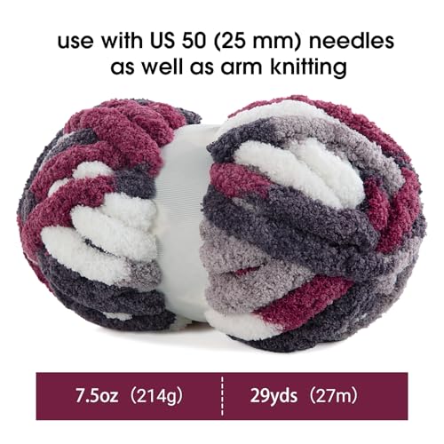 Image of MABOZOO Tie Dye Chunky Yarn for Crocheting 8 Pack,Fluffy Jumbo Chenille Yarn,Soft Plush Yarn Bulky,Giant Thick Fuzzy Yarn for Hand Knitting or Arm Knitting,Purple Multi (26 yds,8 oz Each Skein)