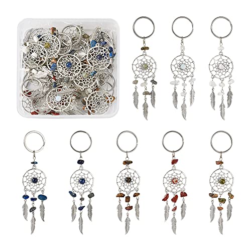 Pandahall 16Pcs Dream Catcher Handmade Dream Catchers Crystal Charms Bedroom Wall Hanging Ornament Decor Feather Filigree Ethnic Ornaments for Car Keying Hanging Decoration Birthday Gifts