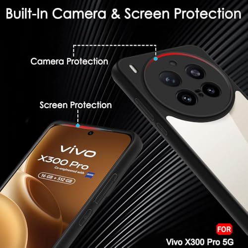Image of TheGiftKart Hybrid Shockproof Back Cover Case for Vivo X300 Pro 5G | Camera Protection Module | Hard Back Cover for Vivo X300 Pro 5G (PC & TPU, Transparent Clear Back, Black Sides)