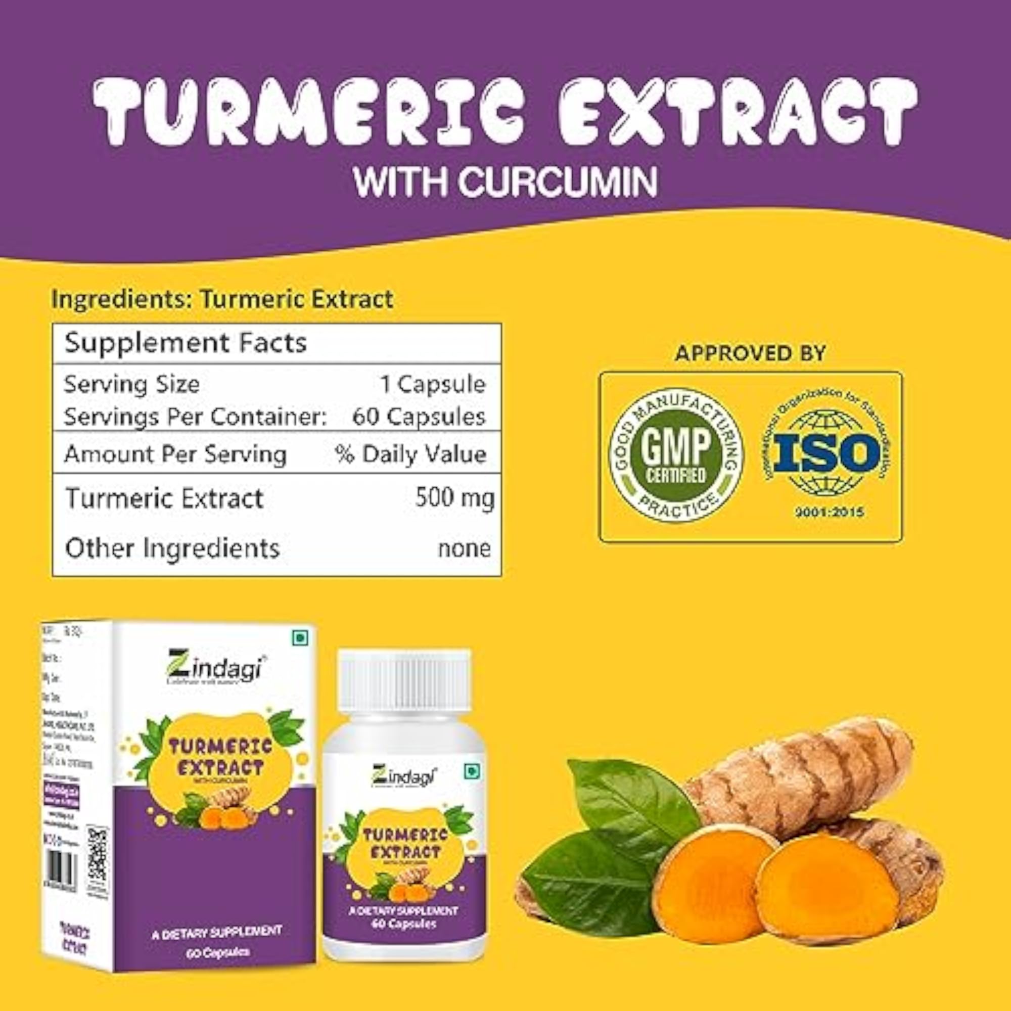 Pure Turmeric Capsules with Curcumin, 60 Count