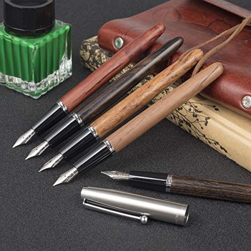 Jinhao 51A Solid Wooden Body Stainless Steel Cap F Nib Fountain Pen (Ebony Wood) #TOP3