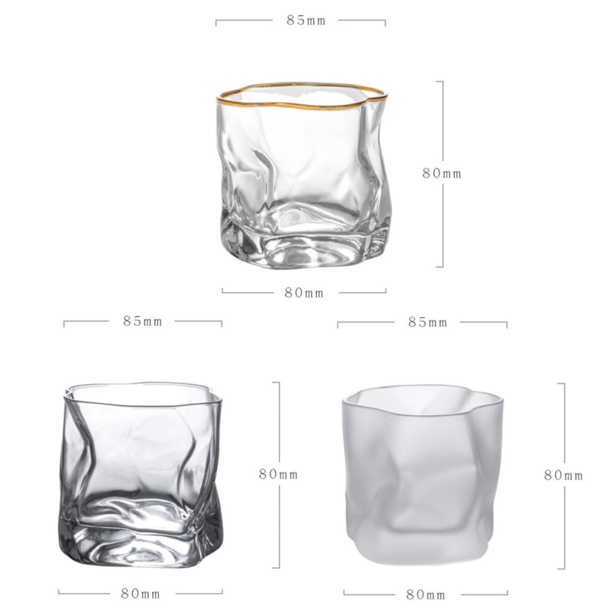 OSALADI Vasos de Whisky de Vidrio Reutilizables y Seguros para Uso en Restaurantes y Hogares, Juego de 3 Piezas Diseño Creativo y Único