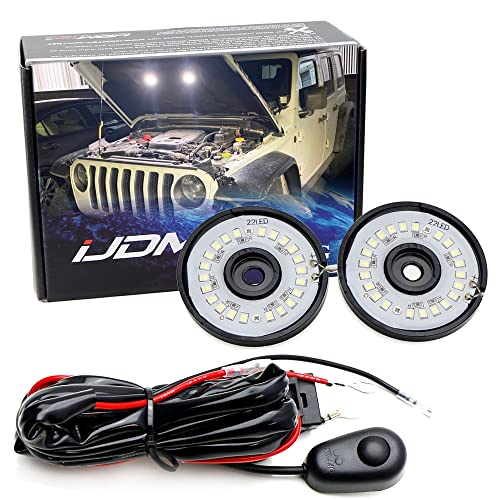 Ijdmtoy (2) 22-Diode 2-1/4" Led Circle Under Hood, Truck Bed, Cargo Area Illumination Lighting Kit W/Relay On/Off Switch, Universal Fit For Car Truck Suv #TOP20