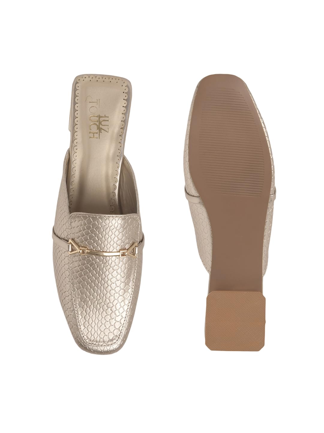 Shuz Touch Golden Metallic Textured Mule Block Heels 2