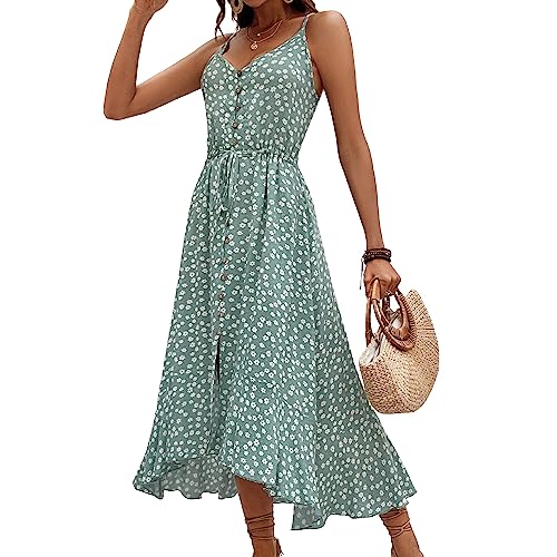 Image of BROVAVE Women's 2026 Summer Casual Boho Sundress Spaghetti Strap Midi Dress